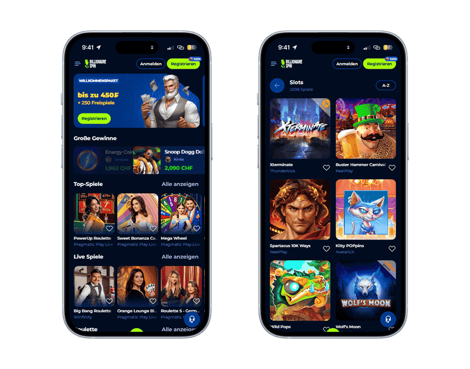 billionaire spin casino mobile screenshot 2