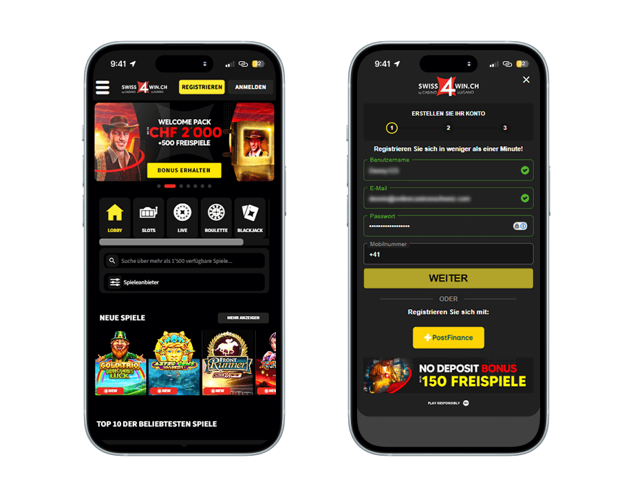 swiss4win casino mobile screenshot 1