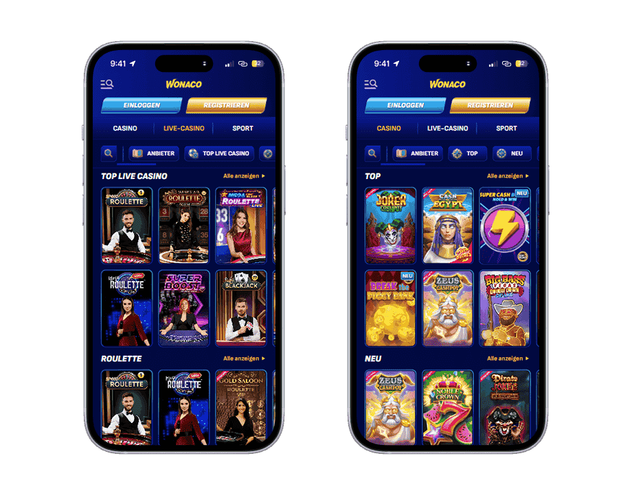 wonaco casino mobile screenshot 2